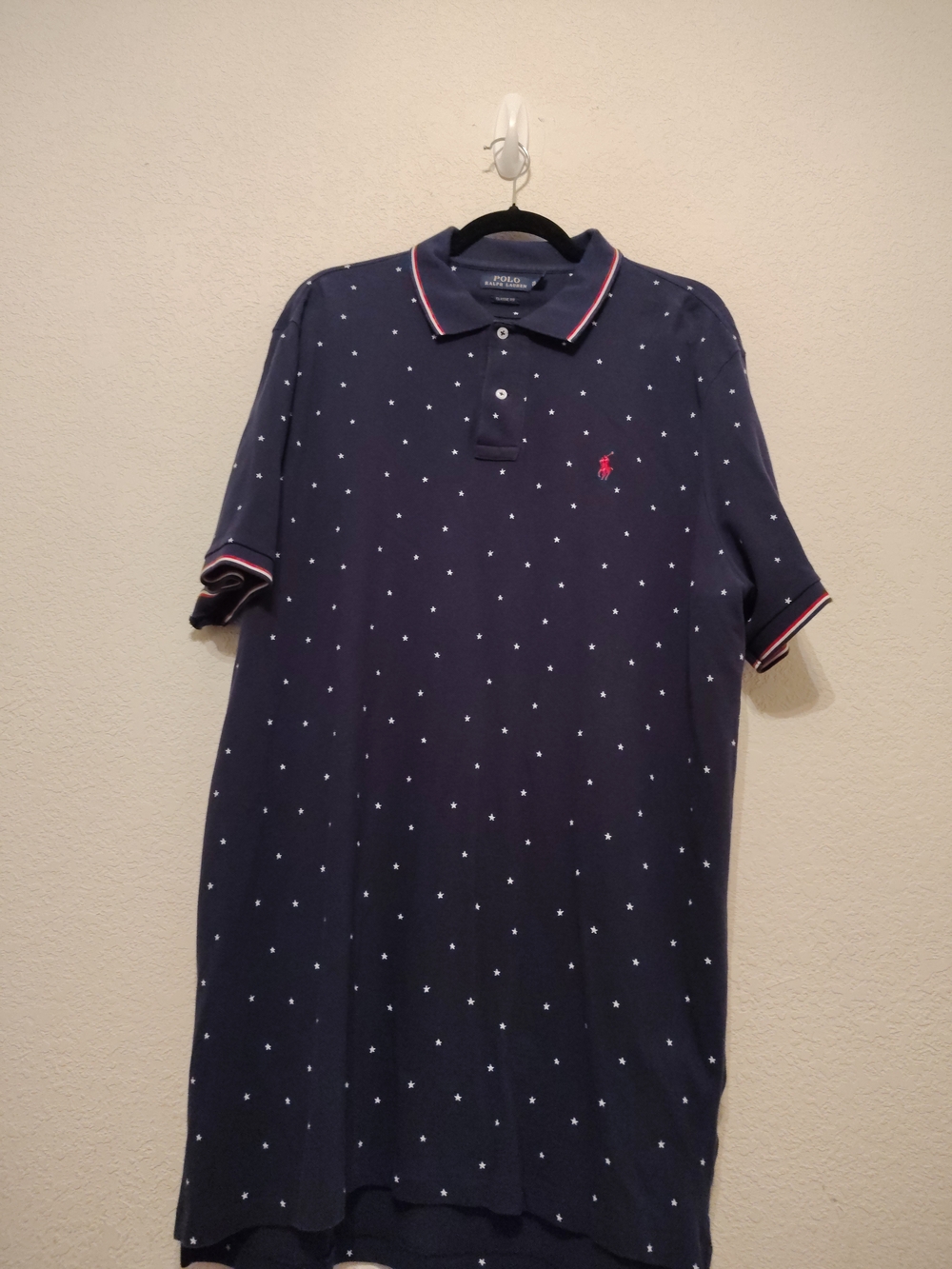 Polo Ralph Lauren Men's Size XLT Navy Blue Polo White Stars  Embroidered  Pony
